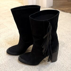 Free People Wild Rose Black Suede Fringe Boots